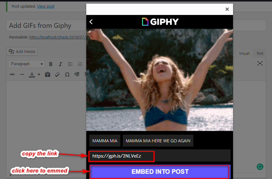 how to add GIFs from Giphy in WordPress using Giphypress