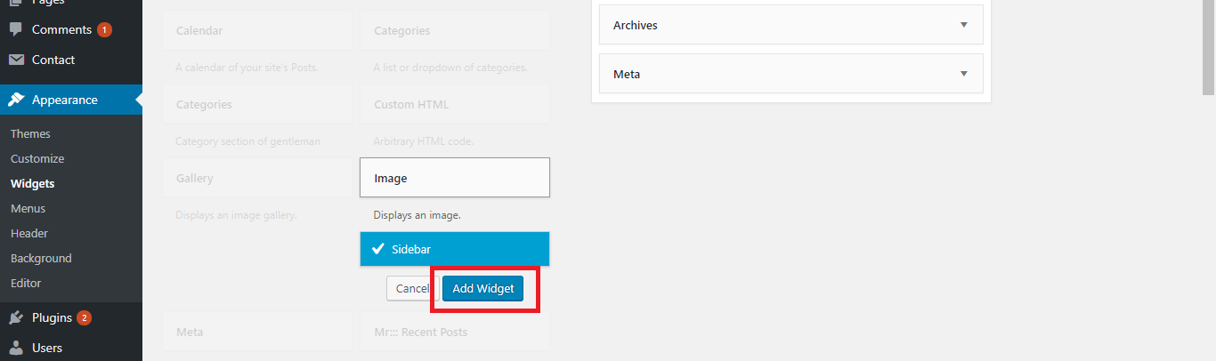how to add image in WordPress sidebar